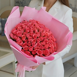101 розовая роза 35-40см в упаковке (Кения)